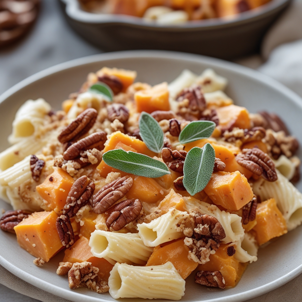Final Golden Sweet Potato & Smoked Cheddar Pasta Bake with Brown Butter Sage Crunch