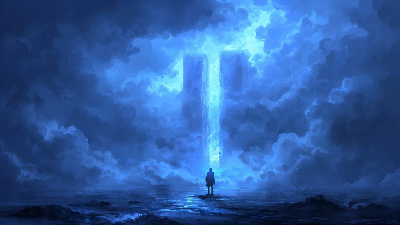 Ai Art, Illustration, Column, Blue, Smoke 5K Desktop Wallpaper