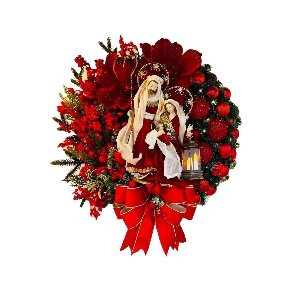 Dekorativer Weihnachtskranz aus Holz mit Beeren-Motiv