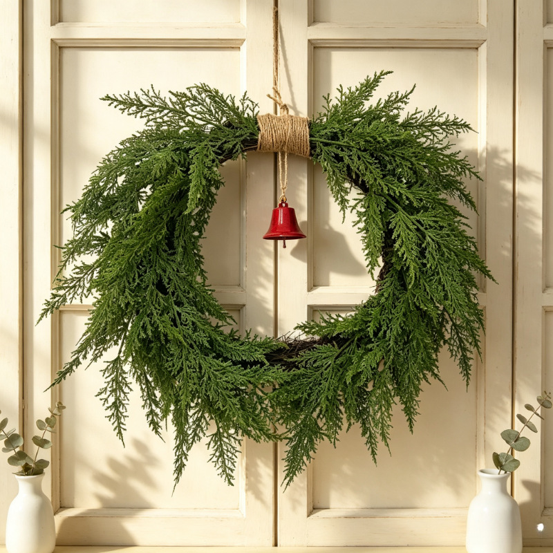 Christmas wreath with pine needles and bells
