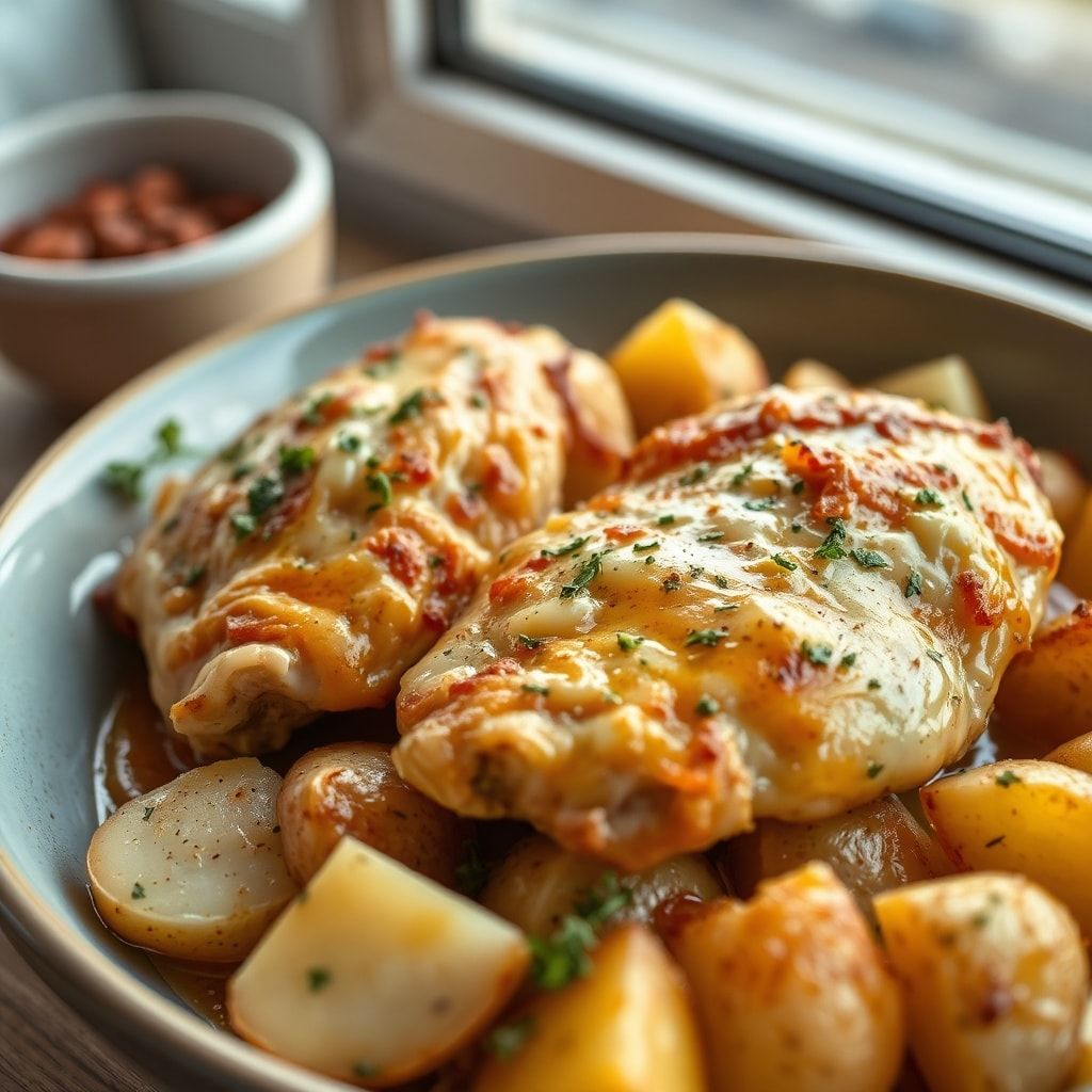 Garlic Parmesan Chicken Thighs and Potatoes – Easy One-Pan Weeknight Dinner