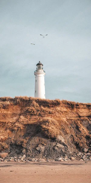 Lighthouse On A Grassy Cliff 5K iPhone Wallpaper Background