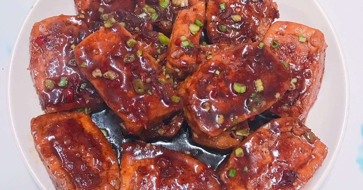 Đậu phụ nhồi thịt sốt tương cay chua ngọt 😘🍲