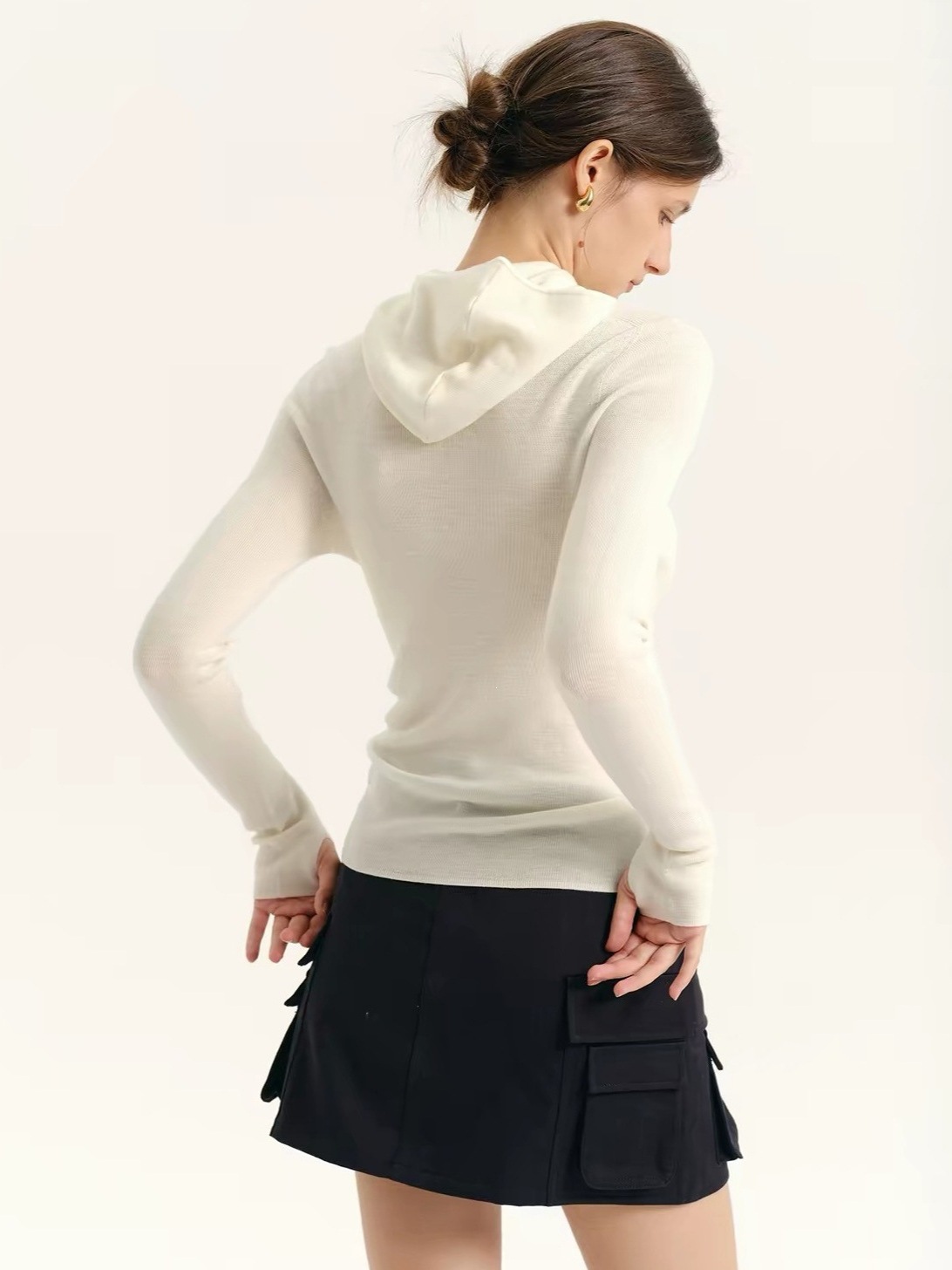 Damen-Strickpullover mit Kapuze und Reißverschluss