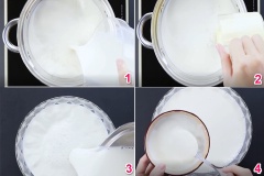 Cho 1 lít sữa tươi không đường và 1/2 lon sữa đặc vào nồi nấu tới khi sôi lăn tăn thì tắt bếp. Sau đó, cho sữa ra một cái tô cho nguội bớt. Khi hỗn hợp còn âm ấm thì cho 1 hộp sữa chua vào khuấy đều.