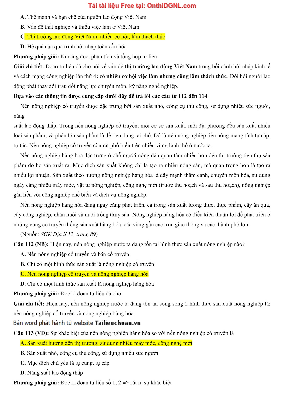 250 bài tập môn Địa Lý - Ôn thi ĐGNL ĐHQG TP HCM Phần 17