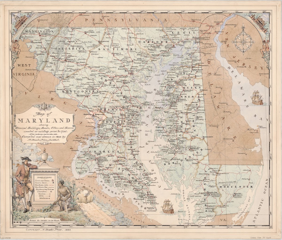 Map Of Maryland Showing Principal Buildings Roads Cities And Towns Created Or Ex