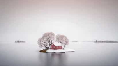 Ai Art, Cottage, Island, Sweden, Lake 4K Wallpaper Background