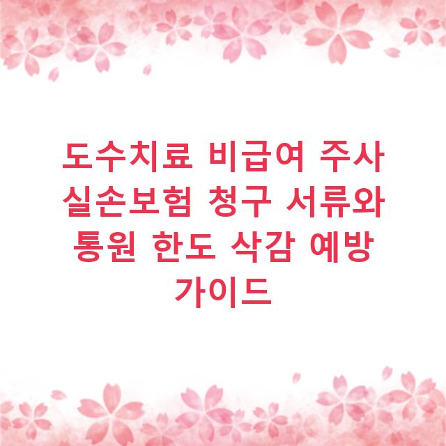 도수치료 비급여 주사 실손보험 청구 서류와 통원 한도 삭감 예방 가이드