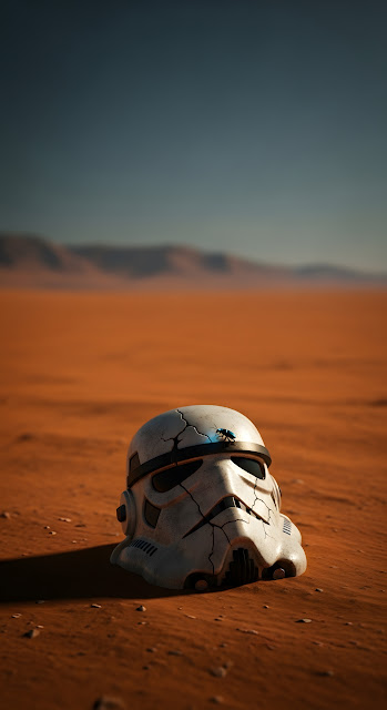 Abandoned Stormtrooper Helmet in Vast Desert Landscape - Free mobile Wallpaper