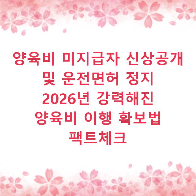 양육비 미지급자 신상공개 및 운전면허 정지 2026년 강력해진 양육비 이행 확보법 팩트체크