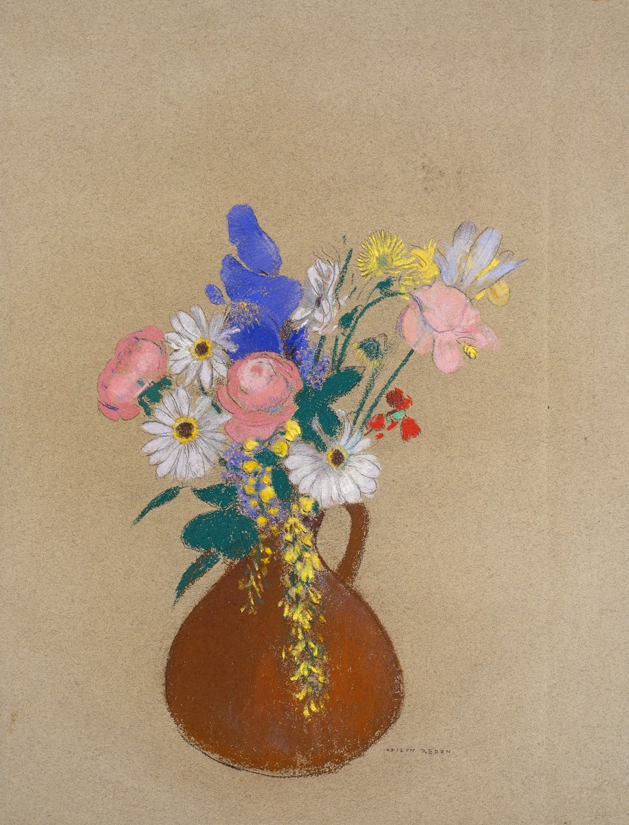Blumenstrauß in brauner Tonvase ca 1900  1916