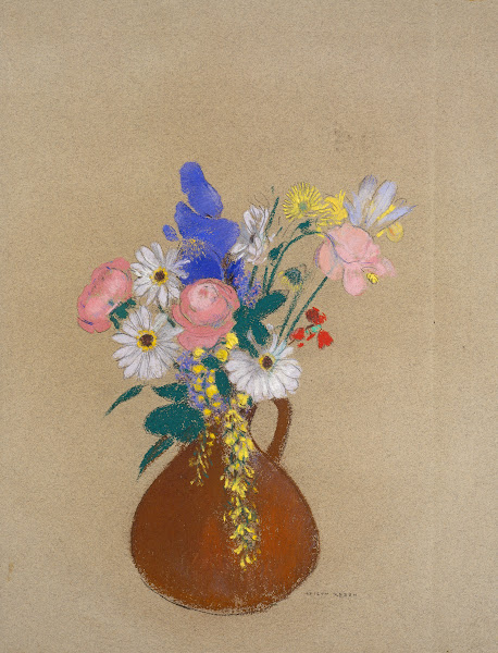 Blumenstrauß in brauner Tonvase ca 1900  1916