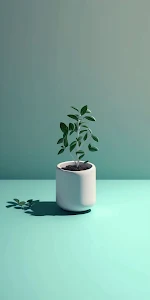 Minimalist Potted Plant on Mint Surface