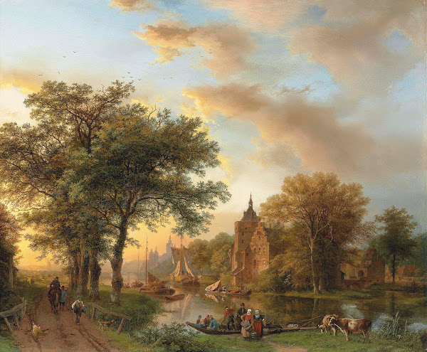 A River Landscape in Holland at Sunset 1852