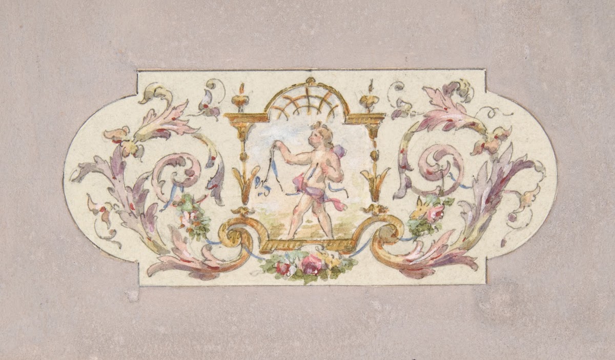 Design for a ceiling with a putto set in a border 19th Century