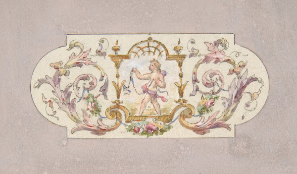 Design for a ceiling with a putto set in a border 19th Century