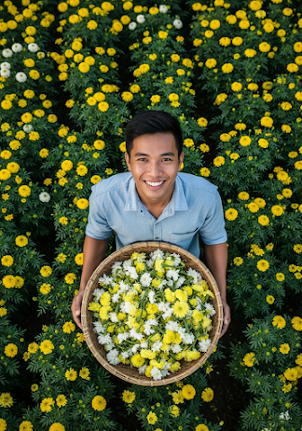 Man Harvesting Yellow Flower Field