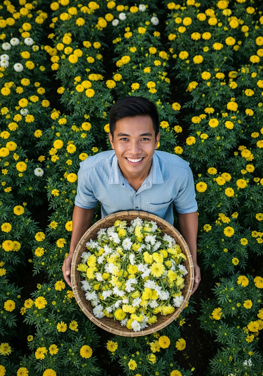Man Harvesting Yellow Flower Field