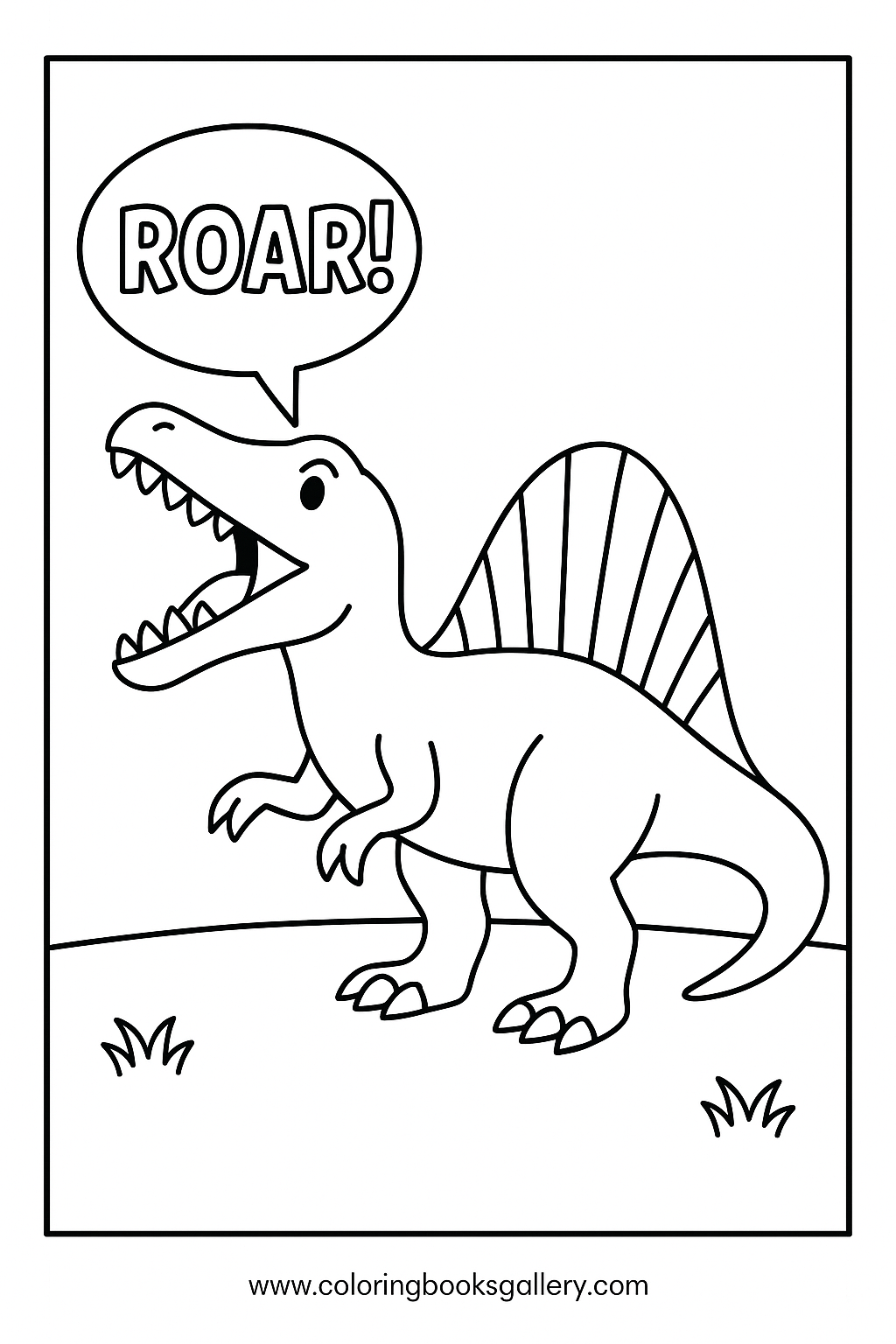 Simple Spinosaurus Roaring Loudly Coloring Page For Kids – free coloring page for kids