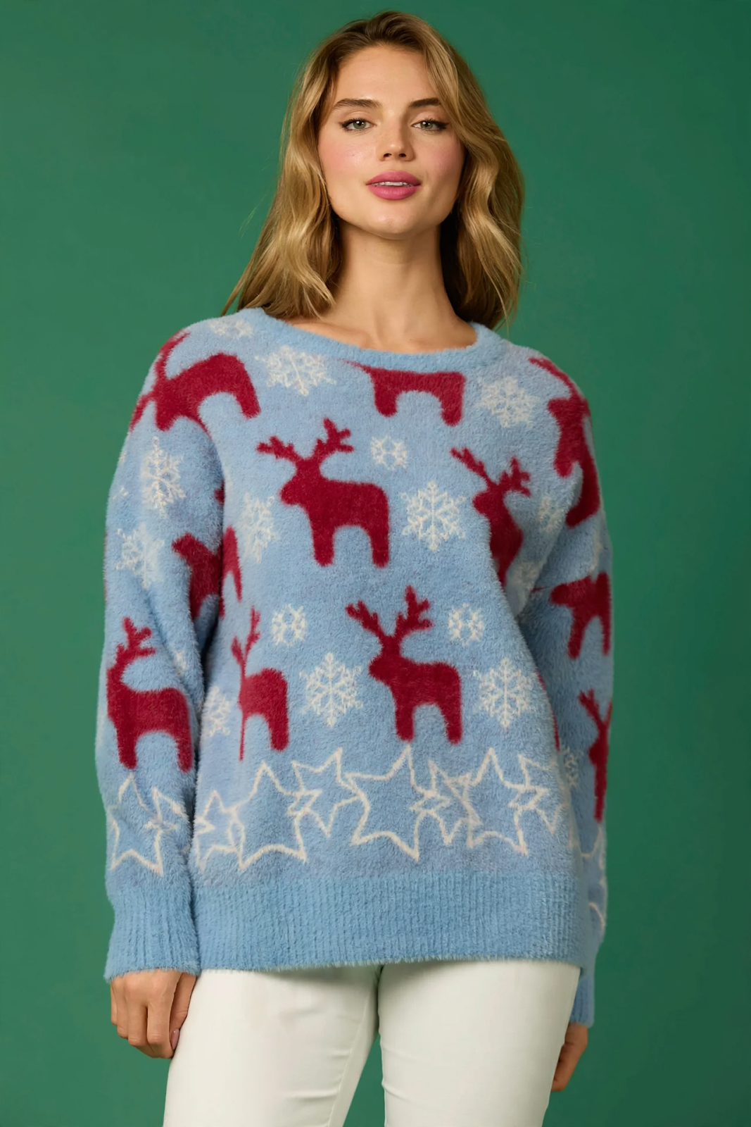 Women’s Christmas sweater with reindeer and tree motif