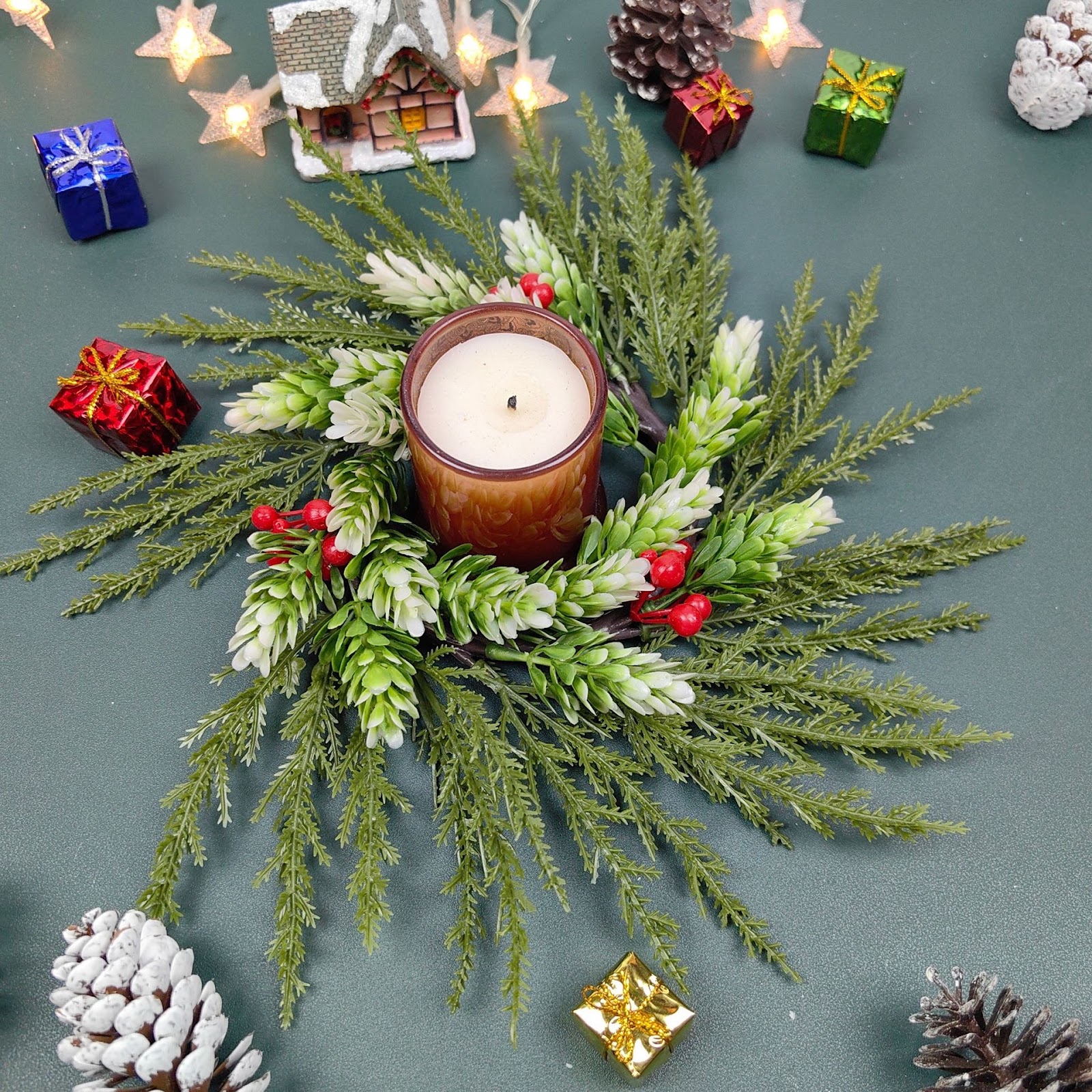 Christmas pine wreath with snow effect