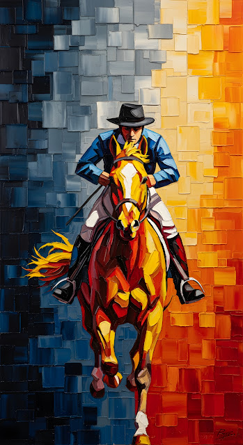 Palette Knife Painting of Jockey and Horse, Warm Cool Contrast - Free mobile Wallpaper