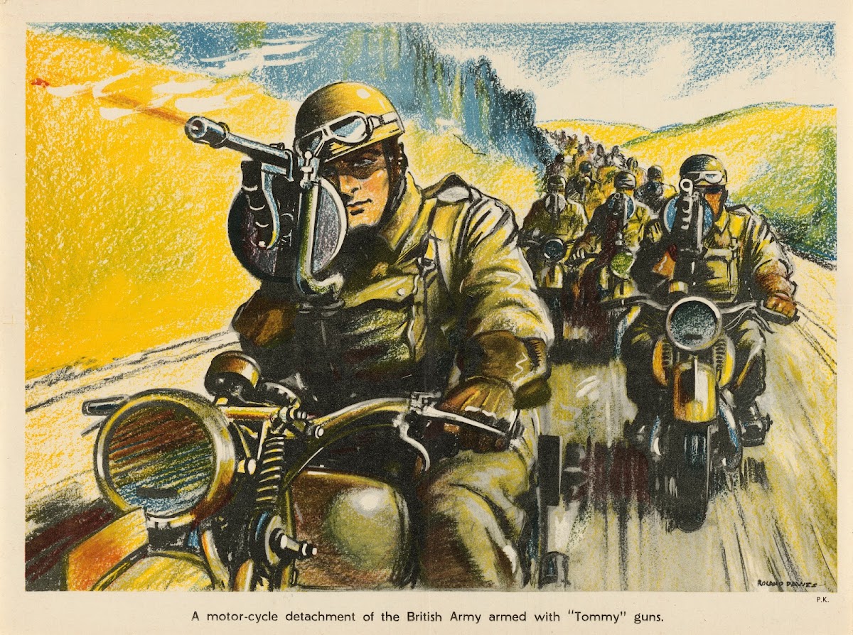 A Motor Cycle Detachment of the British Army Armed with Tommy Guns