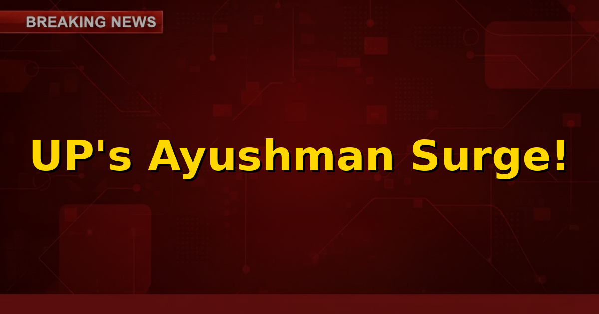 Stack of new Ayushman Cards with the Uttar Pradesh government logo in the background, symbolizing increased healthcare access.