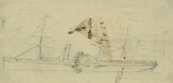 Steamship with sidewheel and two masts 1860 1865