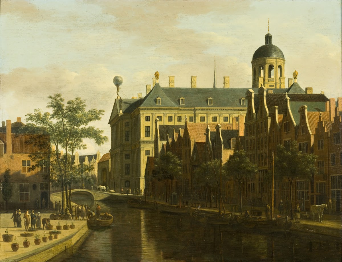 The Nieuwezijds Voorburgwal with the Flower and Tree Market in Amsterdam circa 1