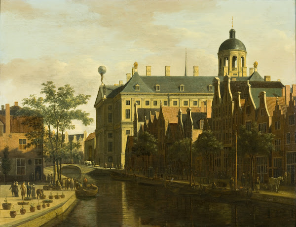 The Nieuwezijds Voorburgwal with the Flower and Tree Market in Amsterdam circa 1