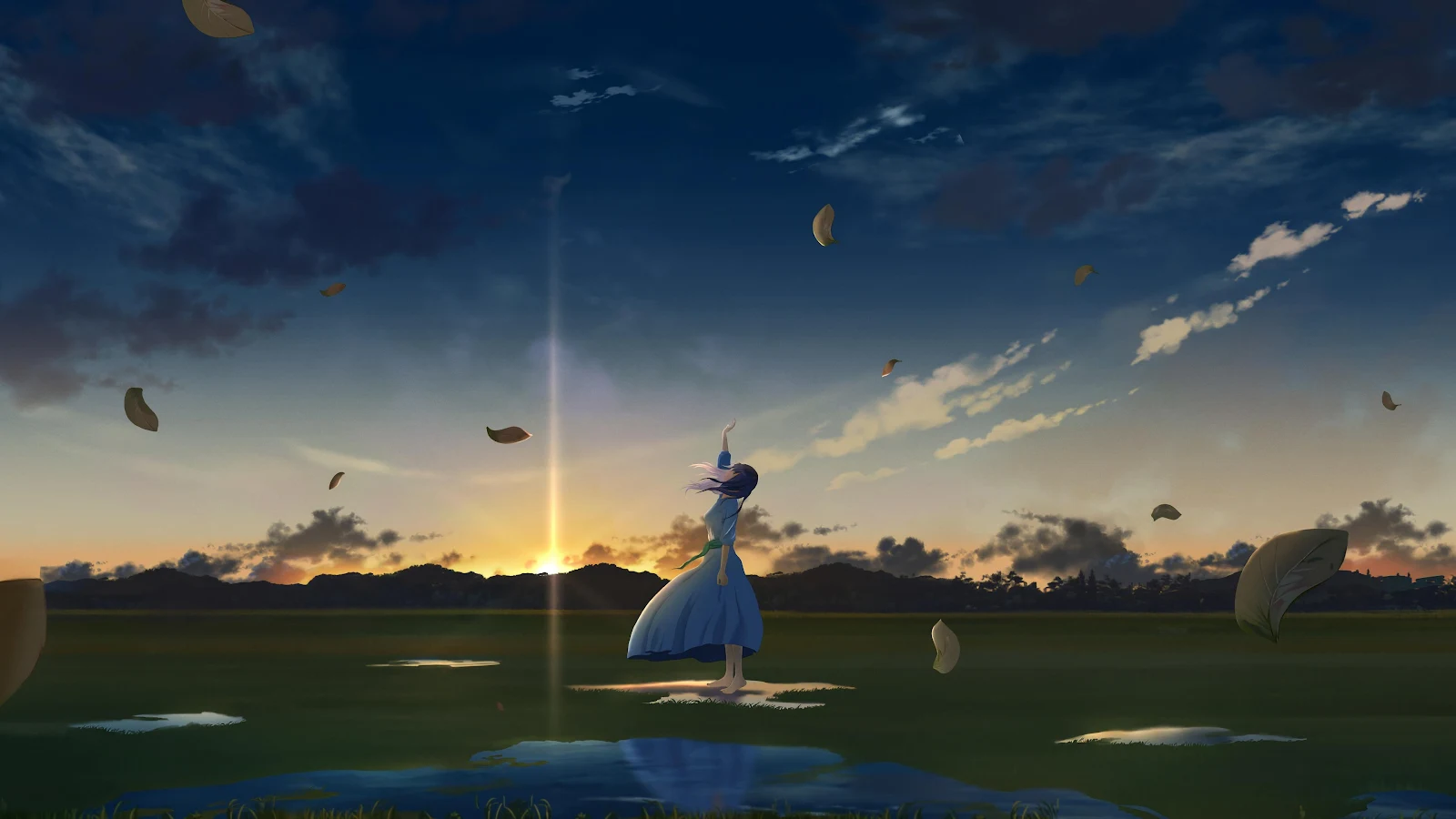 Sakura Matou Under Sunset Sky - Anime Digital Art 4K Wallpaper (3840x2160)