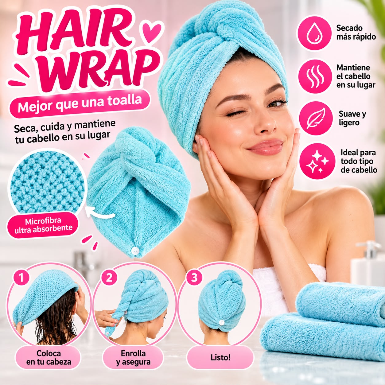 Turbante toalla de microfibra para el cabello Hair Wrap
