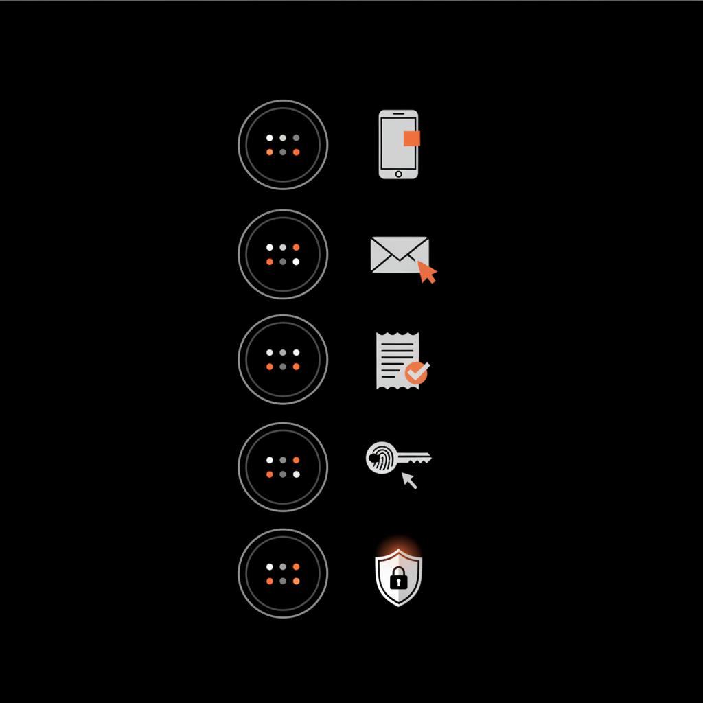 Minimal 2D vector checklist with five step icons (device, email, receipts, account recovery key, security shield) on black background to help find old Gmail accounts.