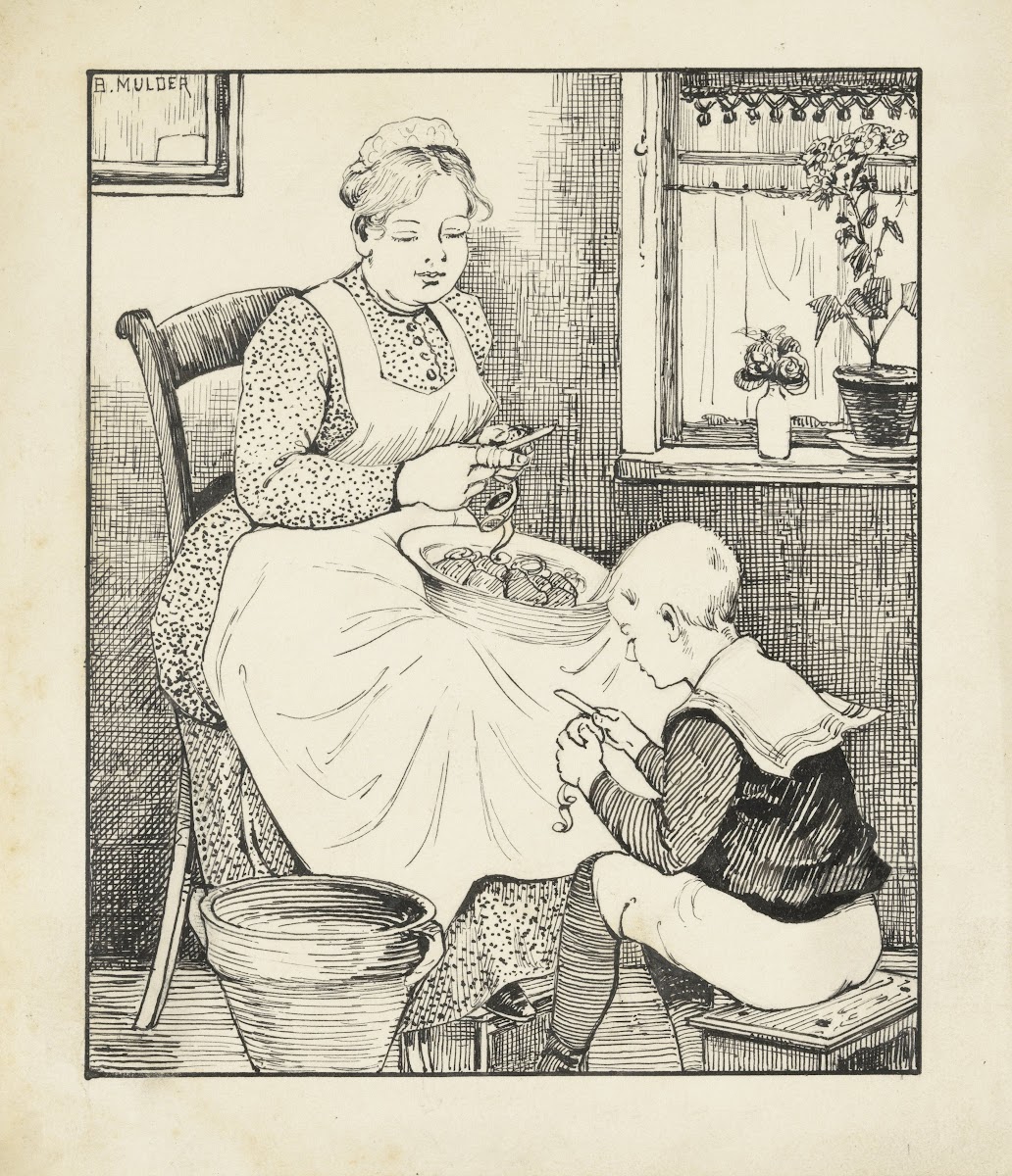 Dienstmeid en jongen schillen aardappelen 1885   1938