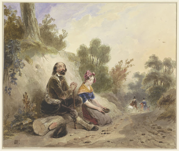 Blinde man met meisje bedelend aan de kant van een landweg 1803   1861