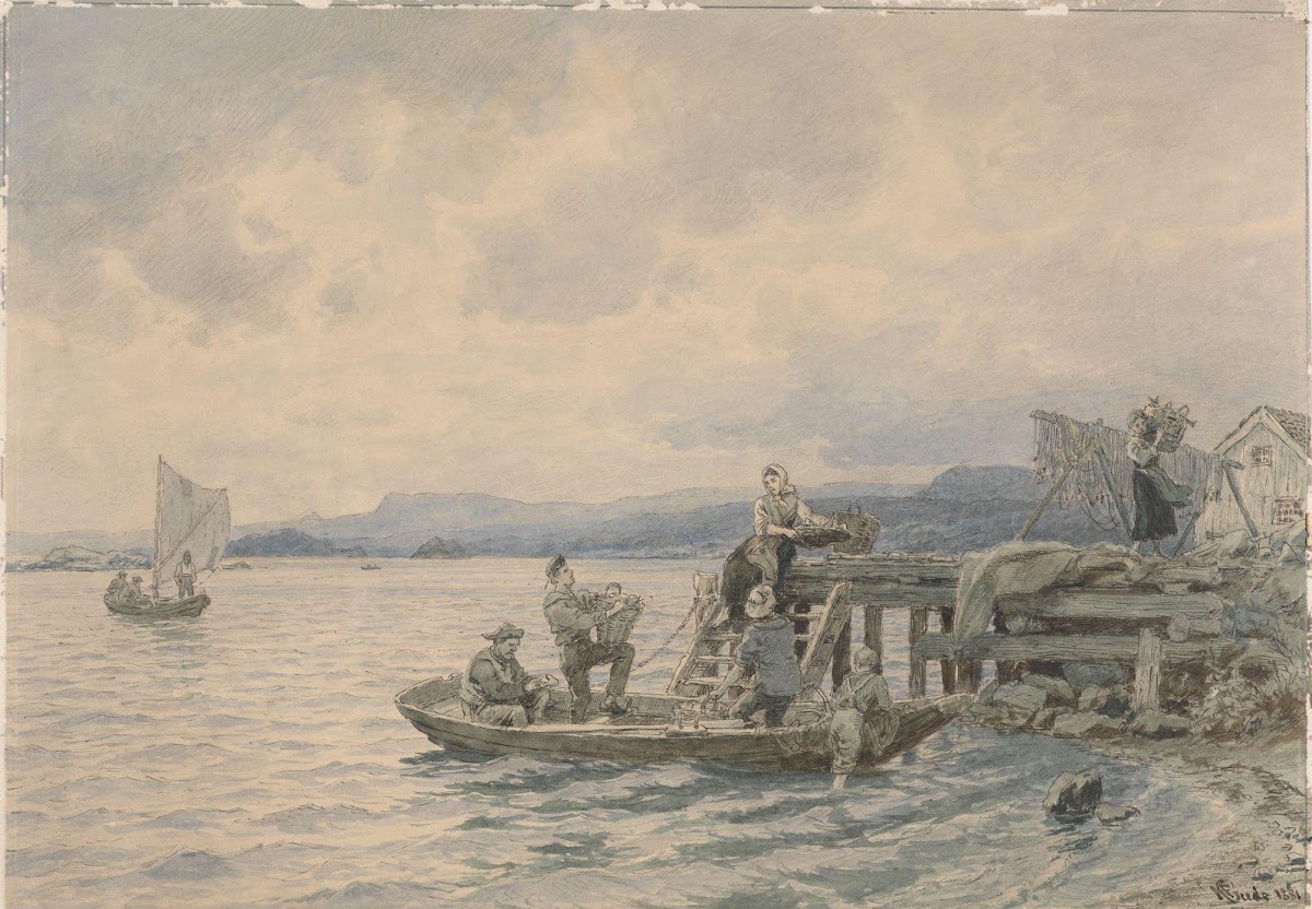 Fishermen at Pier in The Kristiania Fjord 1881