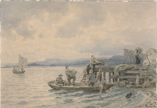 Fishermen at Pier in The Kristiania Fjord 1881