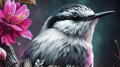 Flower, Painting, Flowering Plant, Art, Birds Full HD iPhone Wallpaper Background