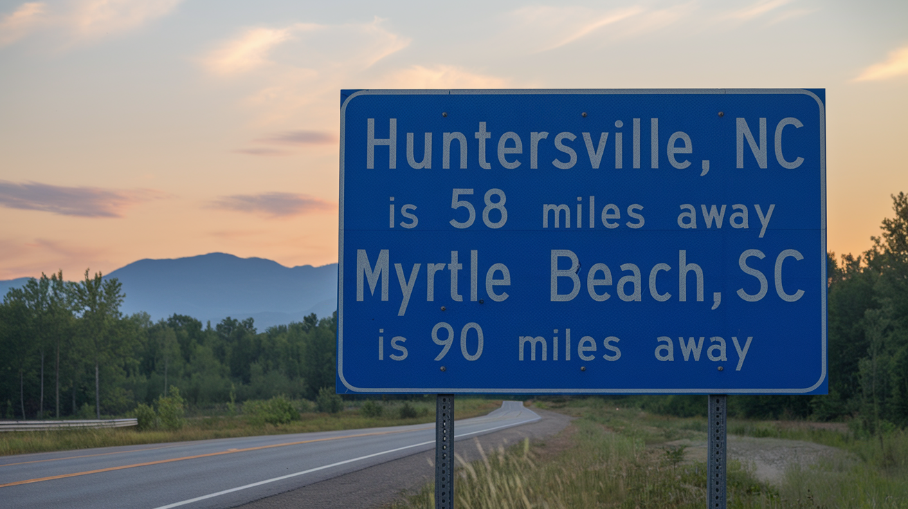 Distance from Huntersville NC to Myrtle Beach SC