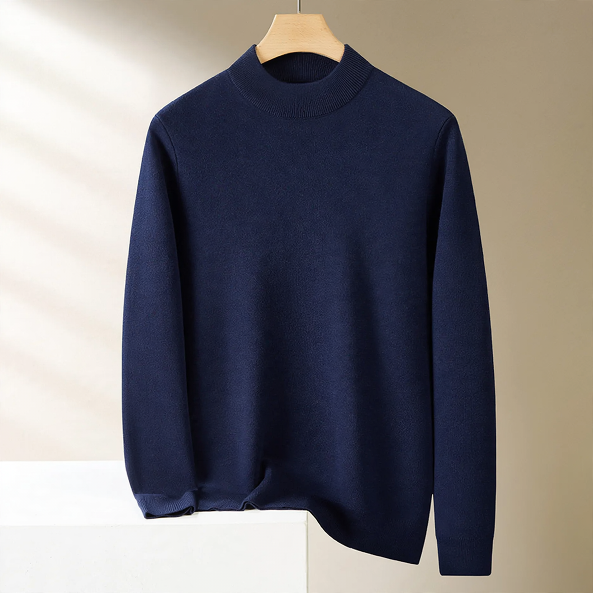 Men's Wool Sweater, Stand-Up Collar, Lined