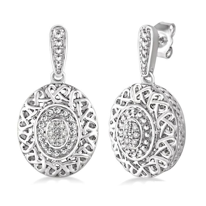 Silver Oval Shape Diamond Earrings 87829DHSSSLER