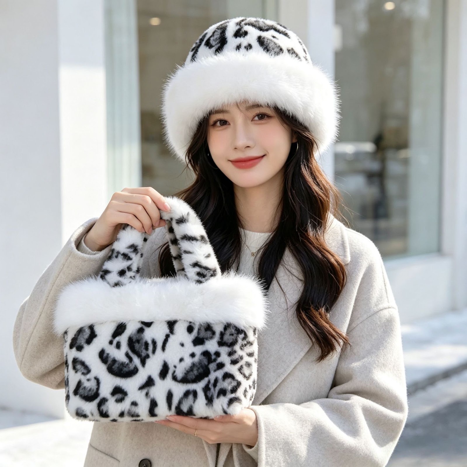 Winter Set: Handbag and Beanie in Leopard Design