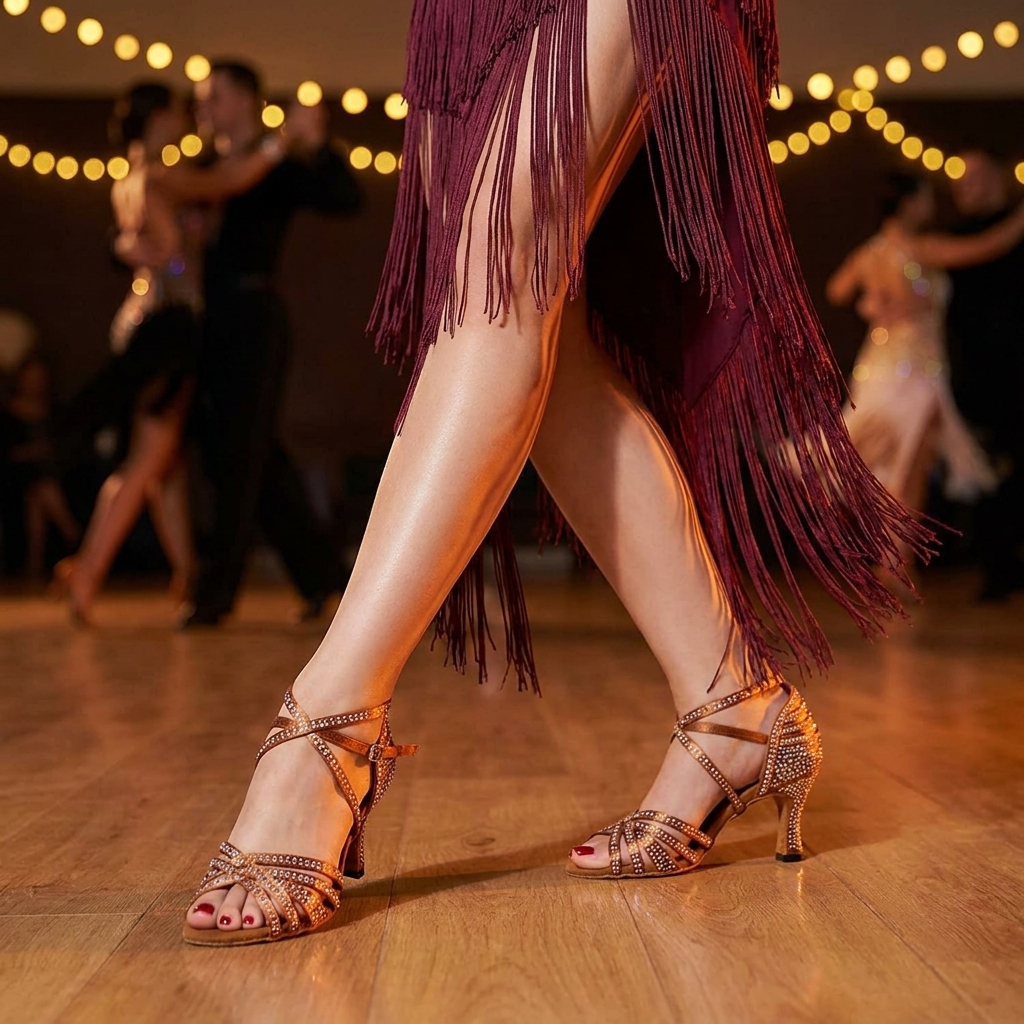 Dark Tan Rhinestone Ballroom Shoes Salsa Latin Dancing Shoes