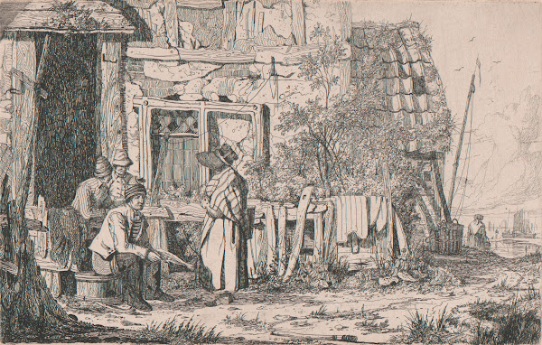 Exterior of a Cottage with a Woman in a Poke Bonnet ca 1826
