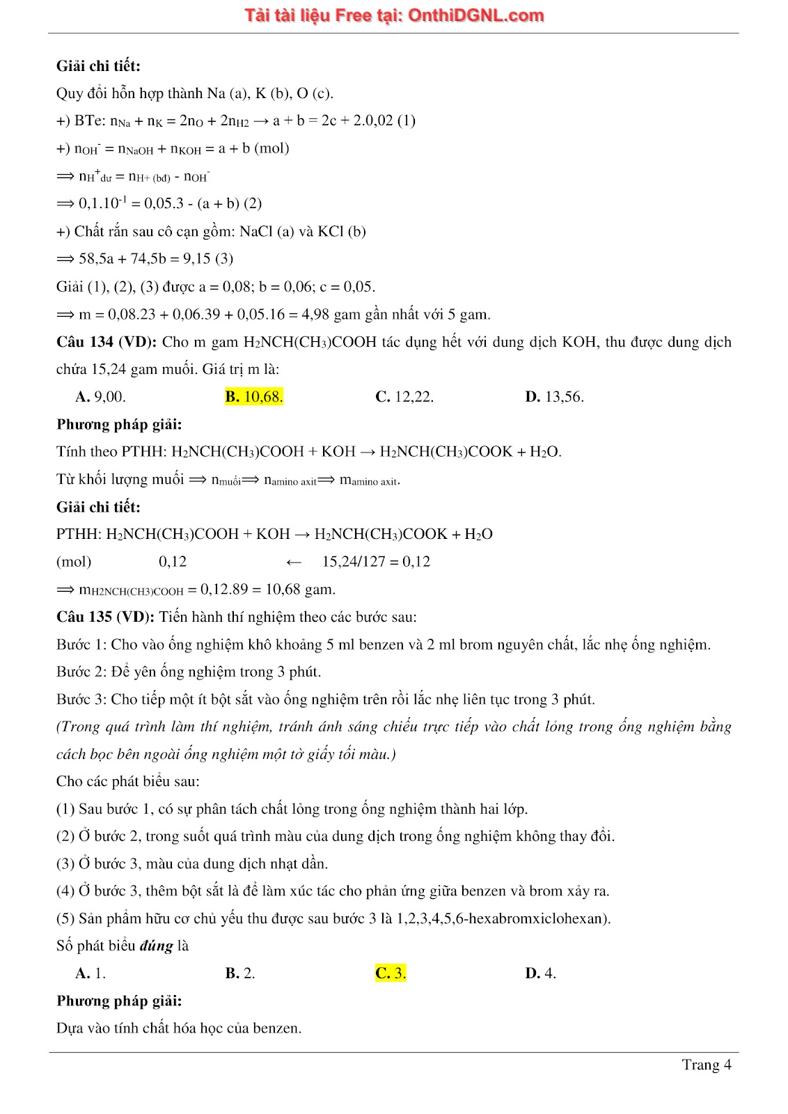 260 bài tập môn Hóa học - Ôn thi ĐGNL ĐHQG Hà Nội Phần 13