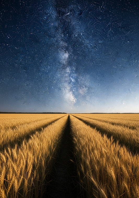 Starry Path Through Wheat Field