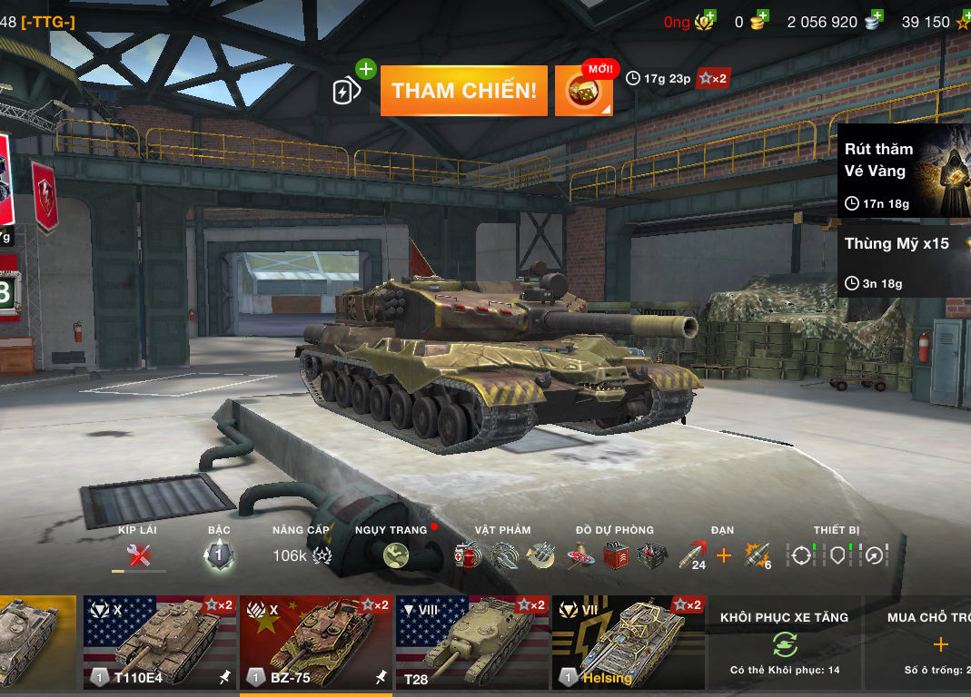 Bán acc World of Tank Blitz 5 xe cấp 10 và 2 triệu bạc, 5 t...