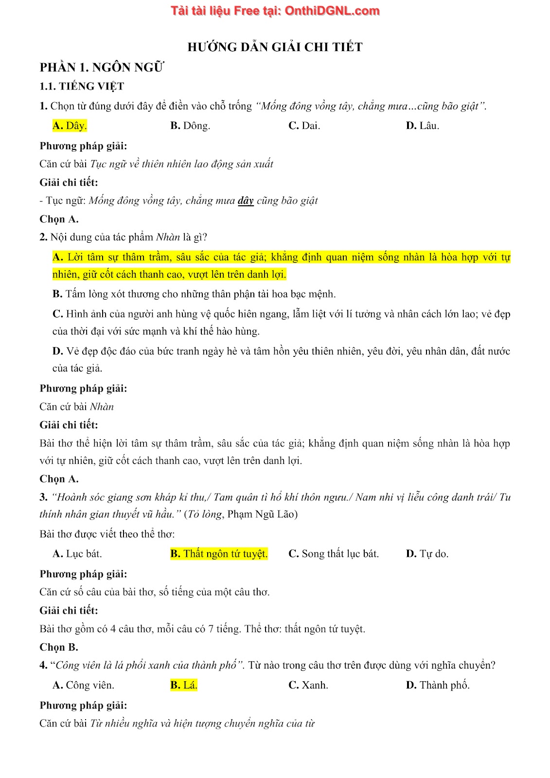 500 bài tập môn Ngữ Văn - Ôn thi ĐGNL ĐHQG TP HCM Phần 7